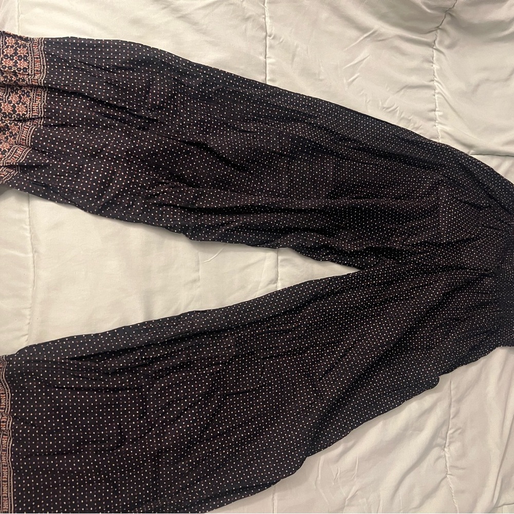 Black Polka Dot Boho Wide Leg Pants